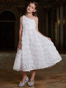 Junior Girls' Sleeveless Embroidered Mesh Prom Dress - White - View 4