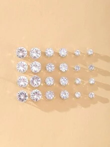 1 套/12 对时尚方晶锆石耳钉套装，适合男士和女士，日常佩戴或送礼