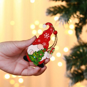 1pc Christmas Tree Decorative Colorful Painted Wooden Pendant