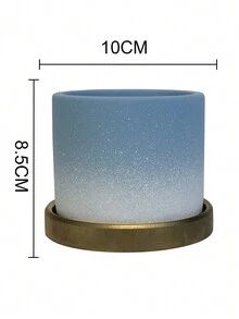 1套簡約創意漸層陶瓷花盆帶碟家用綠色種植 - 淺藍色 - 查看 11