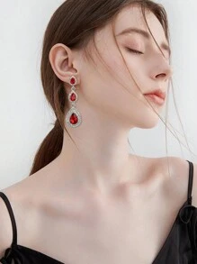 1 Paire De Boucles D'oreilles Décoratives En Pierres Précieuses Émeraude Rouge, Grandes Boucles D'oreilles Pendantes En Cristal En Forme De Goutte D'eau Pour Les Femmes, Les Filles, Les Mariées, Les Demoiselles D'honneur, Les Mariages, Les Fêtes, Les Bals, Les Bijoux De Costumes