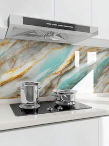 1 件优雅蓝色大理石图案自粘厨房贴纸防水防油墙贴适用于厨房墙壁、后挡板、台面、橱柜、家具翻新、浴室水槽和墙壁、贴纸、墙贴花、乙烯基贴花用于家庭装饰、春季装饰物品刷新您的家、拉玛装饰贴纸礼物生日毕业厨房装饰