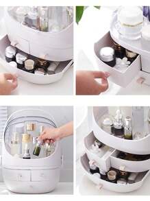 1pc Makeup Storage Box With Dustproof Lid, Portable Handle, Jewelry Organizer On Vanity, Desk, Bathroom - White - View 4