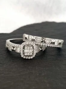 1 cặp/2 cái Đúng mốt & Đơn giản Hình vuông Xu hướng: Cắt giảm Zirconia Nhẫn Đối với phụ nữ , Ngày kỷ niệm & Lễ cưới Qủa tặng Ngày lễ tình nhân - Bạc - Xem 6