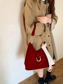 今年流行腋下链红色包包女2023新款高端质感小众单肩新娘结婚包 - 紅色 - 查看 4