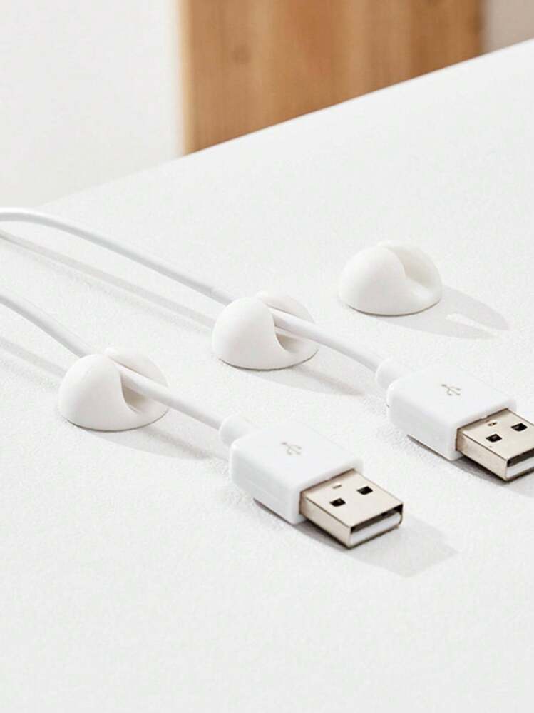 3pcs Solid Color Cable Organizer Box With Desktop Fixed Buckle, Simple Multi-Function Office Cable Holder Back To School - White - View 2