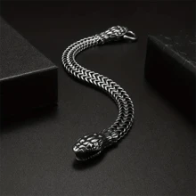 Pulsera De Cadena Con Cabeza De Serpiente De Acero Inoxidable Para Hombre, Estilo Punk, Regalo Diario De Joyas Temáticas De Motocicleta