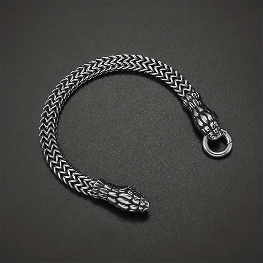 Pulseira Masculina De Aço Inoxidável Com Cadeia De Cabeça De Cobra, Estilo Punk, Tema De Moto Para Presente De Joalheria Diária