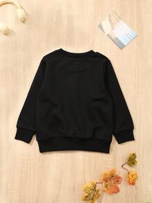 Sudadera Con Estampado De Dibujos Animados De Manga Larga De Color Sólido Para Niños Unisex, Moda De Otoño/invierno - Negro - Ver 2