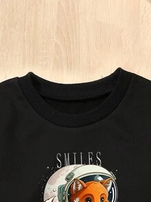 Sudadera Con Estampado De Dibujos Animados De Manga Larga De Color Sólido Para Niños Unisex, Moda De Otoño/invierno - Negro - Ver 3
