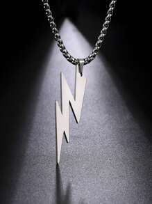 Men Lightning Pendant Necklace Stainless Steel Punk Hip Pop Style - Silver - View 9