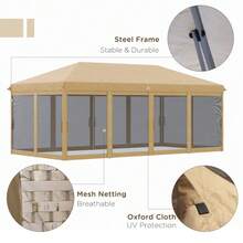 Canopy Tent, 19.25x9.75x8.75ft, Pop Up Canopy Party Tent With Netting, Waterproof And Sun Shelter Gazebo For Outdoor Party, Camping, Commercial Events - Kaki - Voir 4