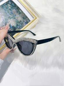 1pc Butterfly Frame Y2k Cat Eye Rhinestone Decoration Fashion Glasses For Women - Perfect For Party & Street Style - Black - View 3