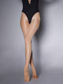 1pc Shiny Glossy Tights For Women, Cozy - Apricot - View 3