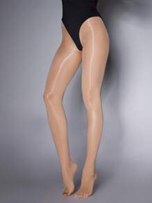 1pc Shiny Glossy Tights For Women, Cozy - Apricot - View 2