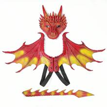 Conjunto de disfraz de dragón rojo para cosplay de 3 piezas, accesorios de fiesta - Rojo - Ver 1