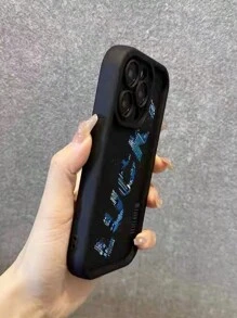 1pc Circuit Board Pattern Phone Case Compatible With IPhone, Made Of Black Bamboo Material
