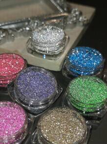 反光闪粉 6 件装 闪亮粉色银色钻石美甲浸粉 全息闪光颜料美甲亮片 - 彩色 - 查看 2