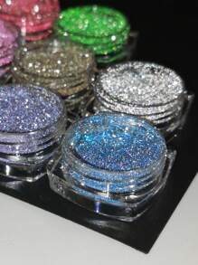 反光闪粉 6 件装 闪亮粉色银色钻石美甲浸粉 全息闪光颜料美甲亮片 - 彩色 - 查看 3