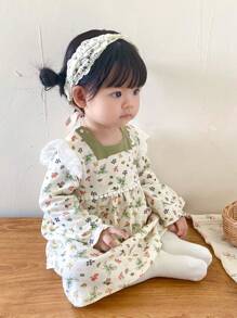 YOUQi 寶寶女孩長袖中式印花禮服,適合室內外穿著,適用於1周歲生日派對,四季皆宜