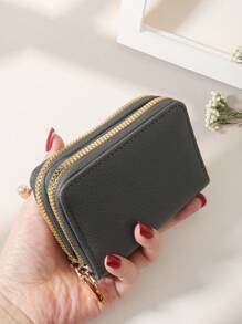 1入組信用卡包儲物袋,男女組織卡包錢包小錢袋,新雙層拉鍊包,男女適用,適合日常購物,校園旅遊,妻子送禮物,適合女士,女孩,淑女,女性,書包學用品,適用於宿舍和返校季 - 灰色 - 查看 2