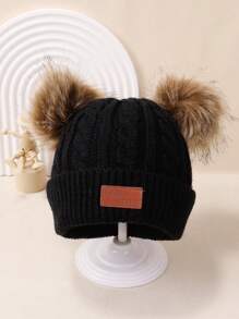 1 Miếng Dệt kim Mũ len Với Giường đôi tiêu chuẩn Đối với Bé gái , Mùa thu Và Mùa Đông - màu đen - Xem 1