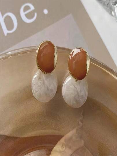 1 对棕色复古不对称形状耳环，独特的女士高端配饰