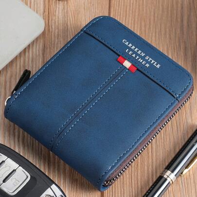 CarrKen 1 pieza Billetera vintage y multifuncional con cremallera, billetera para hombre con bloques de color personalizados para tarjetas, estudiantes jóvenes, billetera, cartera de hombre, cartera