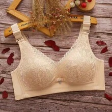 2 件套蕾丝文胸，无衬垫，无钢圈，聚拢，透气，柔软，防下垂，黑色和杏色