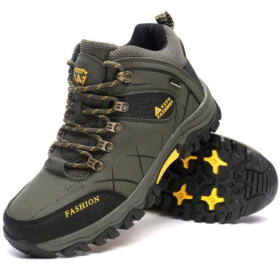 Men's Lace-Up Sports Shoes, Fashionable And Comfortable PU Leather Outdoor Anti-Slip Men's Boots, Breathable Casual Hiking Shoes For Autumn