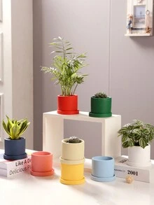 1組創意彩色小水泥花盆帶碟小綠植 - 薄荷綠 - 查看 5