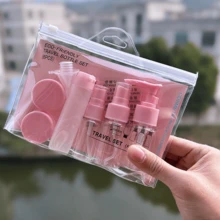 9入組粉色旅行分裝瓶套裝,適用於護膚品、化妝品,商務旅行方便攜帶的容器 - 粉色 - 查看 7