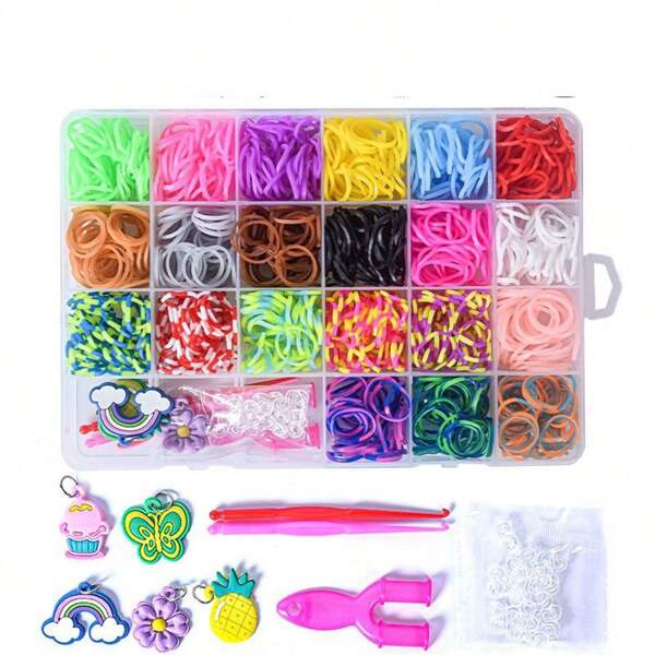 Juego de pulseras hechas a mano, set de cintas de goma de colores tipo telar para manualidades de hacer pulseras DIY, incluye cuentas y accesorios, regalo ideal para principiantes en joyería y manualidades, material plástico duradero, regalo para Halloween y Navidad