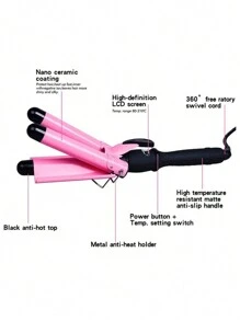 Pink Egg Roll Three-Bar Curling Iron For Big Wavy Water Ripple Triple Tube Electric Hair Curler - Pink - View 7