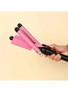 Pink Egg Roll Three-Bar Curling Iron For Big Wavy Water Ripple Triple Tube Electric Hair Curler - Pink - View 6
