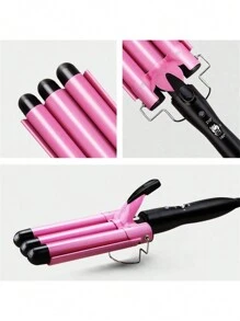 Pink Egg Roll Three-Bar Curling Iron For Big Wavy Water Ripple Triple Tube Electric Hair Curler - Pink - View 11