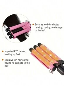 Pink Egg Roll Three-Bar Curling Iron For Big Wavy Water Ripple Triple Tube Electric Hair Curler - Pink - View 5