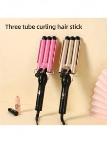 Pink Egg Roll Three-Bar Curling Iron For Big Wavy Water Ripple Triple Tube Electric Hair Curler - Pink - View 2