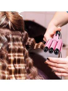 Pink Egg Roll Three-Bar Curling Iron For Big Wavy Water Ripple Triple Tube Electric Hair Curler - Pink - View 1