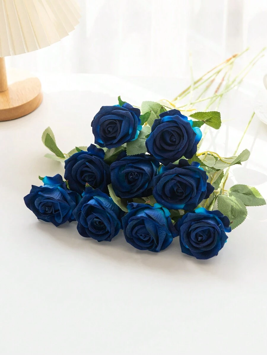 1/2/5/10件人造玫瑰花束,塑膠絲綢花束,生日派對裝飾,婚禮家居餐廳臥室窗台花瓶裝飾,情人節禮物,返校畢業季禮物(由於光線、螢幕等原因,實際產品與圖片之間可能存在輕微色差) - 寶藍色 - 查看 1