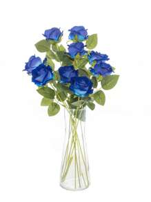 1/2/5/10件人造玫瑰花束，塑膠絲綢花束，生日派對裝飾，婚禮家居餐廳臥室窗台花瓶裝飾，情人節禮物，返校畢業季禮物（由於光線、螢幕等原因，實際產品與圖片之間可能存在輕微色差） - 寶藍色 - 查看 3