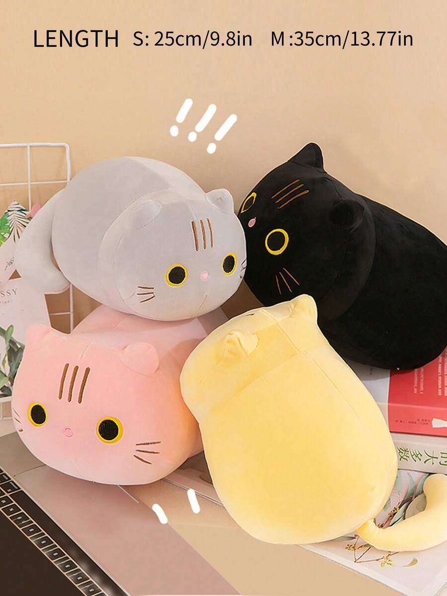 1pc Random Cat Shaped Plush Pillow Toy, Lovely Sleeping Cat Cushion