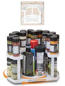 1個廚房收納架香料架旋轉廚房收納架批發廚房配件多功能香料架旋轉新調味罐瓶收納盒檯面廚房工具塑料旋轉收納轉盤香料架360度旋轉蘇珊4號收納器 - 白色 - 查看 4