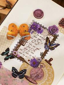 YUXIAN 54入組復古鑽空設計剪貼留言貼紙,配有盒子包裝 - 彩色 - 查看 3