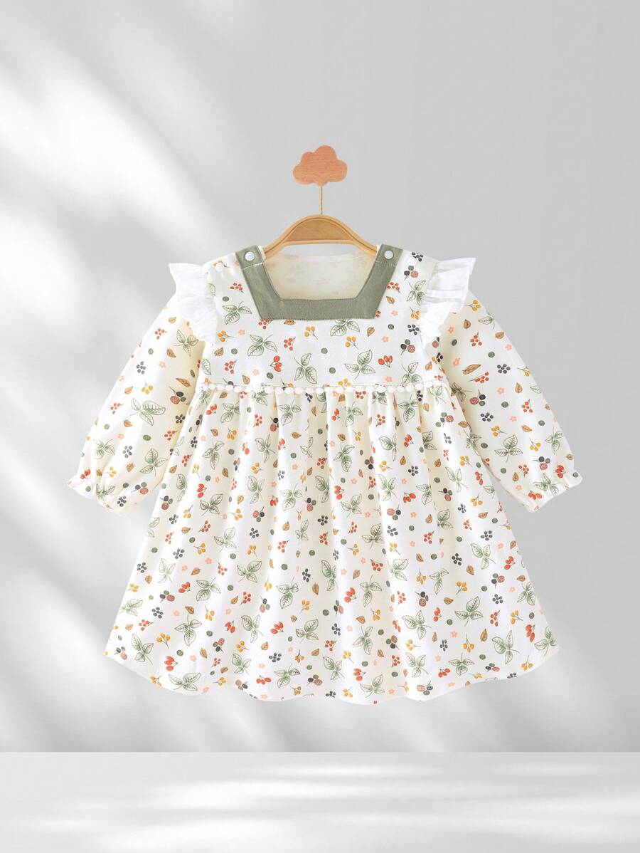 YOUQi 寶寶女孩長袖中式印花禮服,適合室內外穿著,適用於1周歲生日派對,四季皆宜