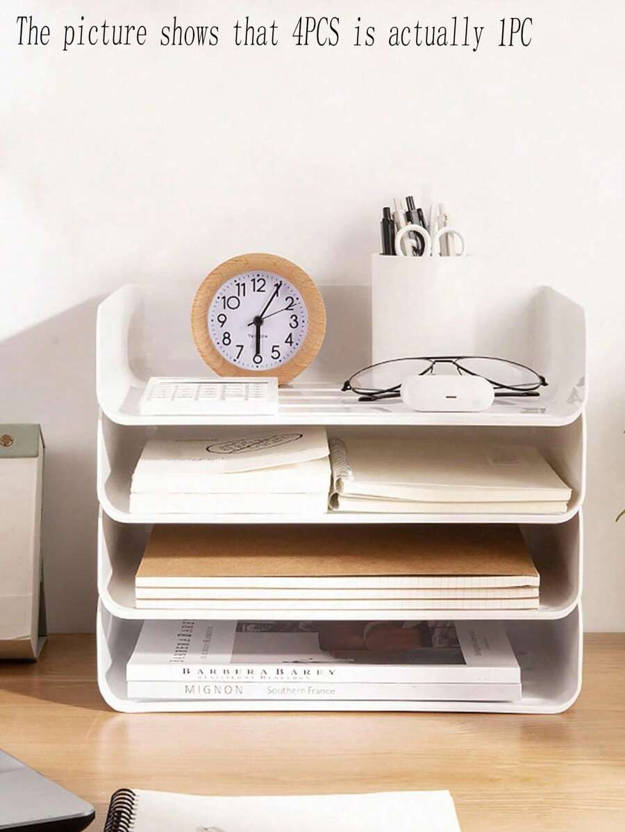 Desktop Storage Box A4 File Holder Document Organizer Shelf, Multilayer Information Frame Office Supplies, Creative Single Layer Organizer For Desk - White - View 1