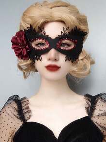 1pc Halloween Masquerade Party Rhinestone Half Face Princess Mask With Game Makeup Design, Adults' Cosplay & Photo Prop - Red - View 1