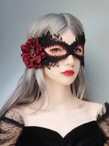 1pc Halloween Masquerade Party Rhinestone Half Face Princess Mask With Game Makeup Design, Adults' Cosplay & Photo Prop - Red - View 4