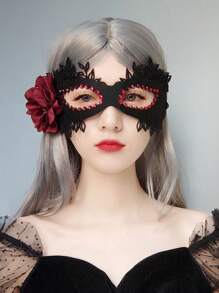 1pc Halloween Masquerade Party Rhinestone Half Face Princess Mask With Game Makeup Design, Adults' Cosplay & Photo Prop - Red - View 2