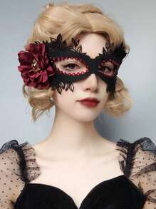 1pc Halloween Masquerade Party Rhinestone Half Face Princess Mask With Game Makeup Design, Adults' Cosplay & Photo Prop - Red - View 3